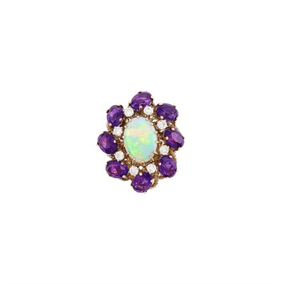 Lot 432 - Gold, Opal, Amethyst and Diamond Ring