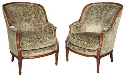Lot 111 - Pair of Louis XVI Style Cut Velvet Upholstered...