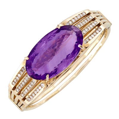 Lot 443 - Gold, Amethyst and Diamond Bangle Bracelet