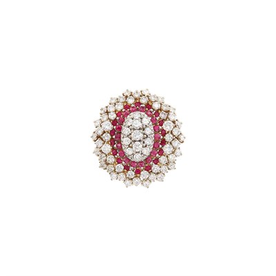 Lot 561 - Two-Color Gold, Diamond and Ruby Ring
