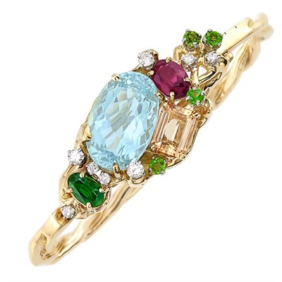 Lot 503 - Gold, Gem-Set and Diamond Bangle Bracelet, Peter Lindeman