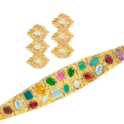 Lot 209 - Gold and Gem-Set Bracelet, H. Stern, and Pair of Gold and Opal Pendant-Earrings
