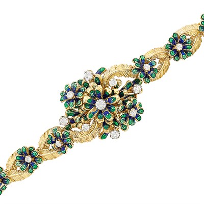Lot 350 - Gold, Diamond and Enamel Bracelet, Peter Lindeman