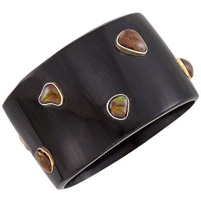 Lot 250 - Horn, Gold and Boulder Opal Cuff Bangle Bracelet