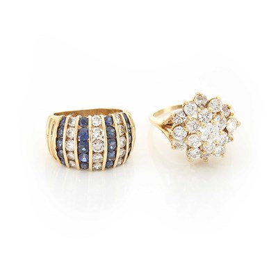 Lot 1215 - Gold and Diamond Cluster Ring and Diamond and Sapphire Ring