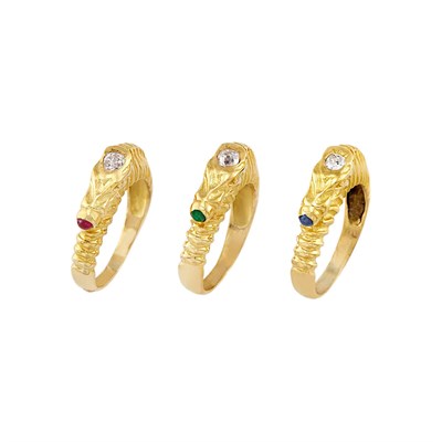Lot 339 - Three Gold, Diamond and Gem-Set Zebra Rings, Judith Leiber