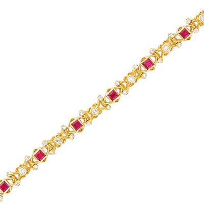 Lot 343 - Gold, Ruby and Diamond Bracelet