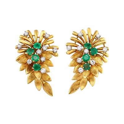Lot 38 - Pair of Gold, Emerald and Diamond Earclips