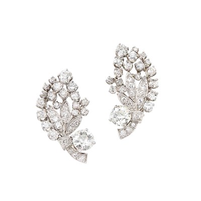 Lot 615 - Pair of White Gold and Diamond Earclips