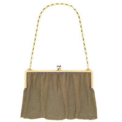 Lot 369 - Antique Gold and Cabochon Sapphire Mesh Purse