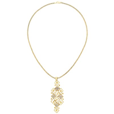 Lot 245 - Gold and Diamond Pendant-Brooch, Ilias Lalaounis, with Gold Chain