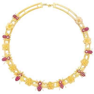 Lot 342 - Gold, Ruby and Diamond Necklace