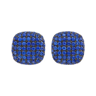 Lot 413 - Pair of White Gold, Blackened Gold and Sapphire Earrings