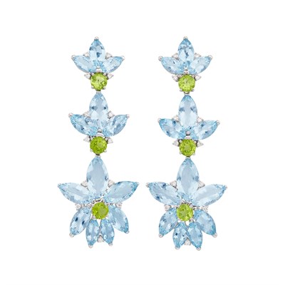 Lot 475 - Pair of White Gold, Aquamarine, Peridot and Diamond Pendant-Earclips
