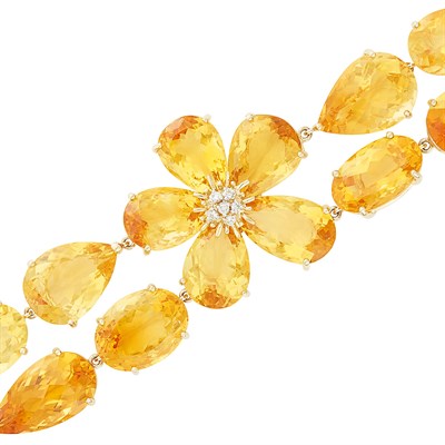 Lot 126 - Gold, Citrine and Diamond Flower Bracelet
