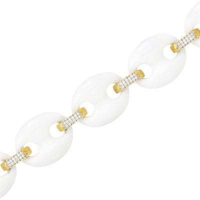 Lot 577 - Gold, White Onyx and Diamond Nautical Link Bracelet