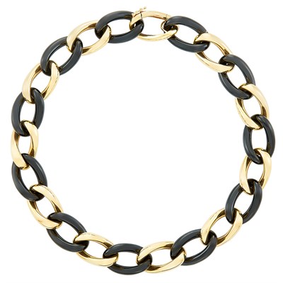 Lot 591 - Gold and Black Onyx Link Necklace