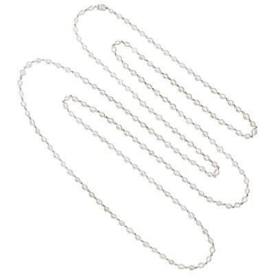 Lot 676 - Long White Gold and Diamond Chain Necklace