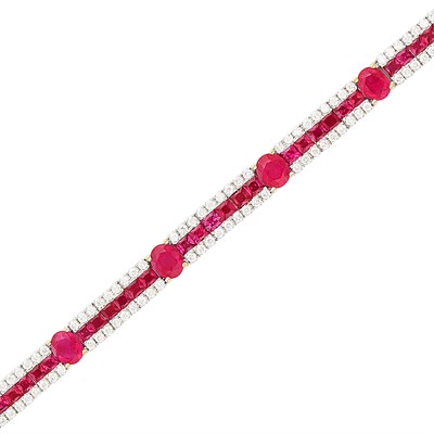 Lot 321 - White Gold, Ruby and Diamond Bracelet