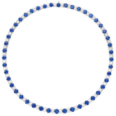 Lot 671 - White Gold, Sapphire and Diamond Necklace