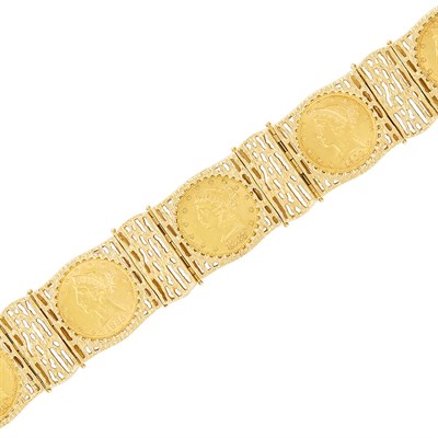 Lot 202 - Gold 'Five Dollar Liberty Coin' Bracelet