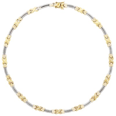 Lot 383 - Double Strand White Gold Snake Link, Gold and Diamond Necklace