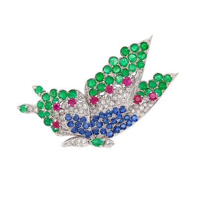 Lot 401 - White Gold, Gem-Set and Diamond Butterfly Brooch