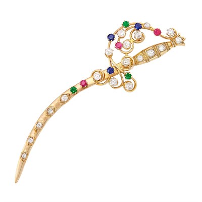 Lot 370 - Antique Gold, Gem-Set and Diamond Dagger Brooch