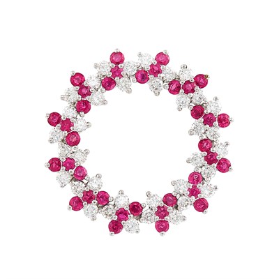 Lot 323 - Platinum, Ruby and Diamond Circle Brooch, Tiffany & Co.