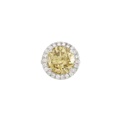 Lot 651 - White Gold, Fancy Brown-Yellow Diamond and Diamond Ring
