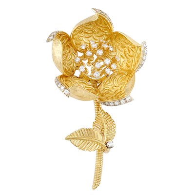 Lot 566 - Gold and Diamond Flower Clip-Brooch, Hammerman Brothers