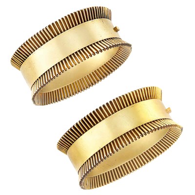 Lot 362 - Pair of Antique Gold Cuff Bangle Bracelets