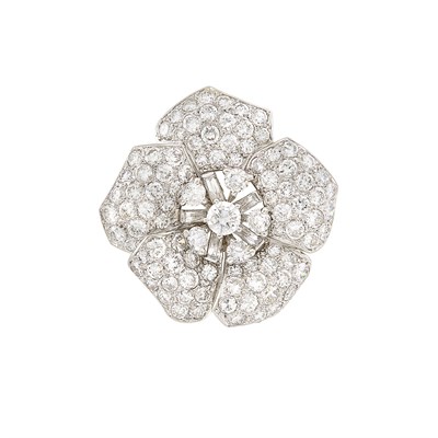 Lot 240 - Platinum and Diamond Flower Clip-Brooch