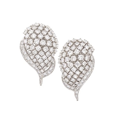 Lot 53 - Pair of Platinum and Diamond Earclips