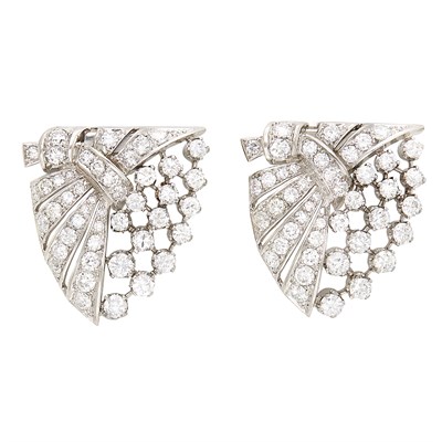 Lot 232 - Pair of Platinum and Diamond Clips