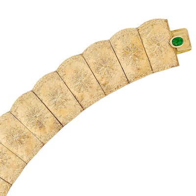 Lot 270 - Rose Gold and Cabochon Emerald Cuff Bracelet