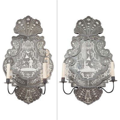 Lot 412 - Pair of Venetian Chinoiserie Decorated Metal...