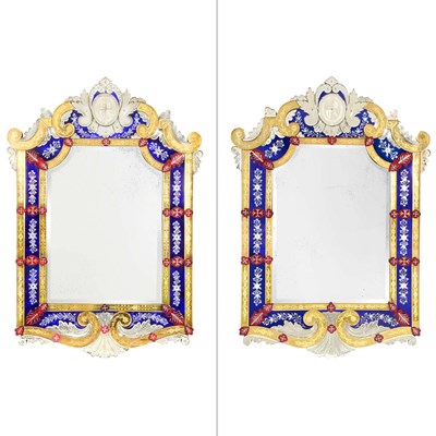 Lot 500 - Pair of English Blue, Red and Gilt-Engraved...