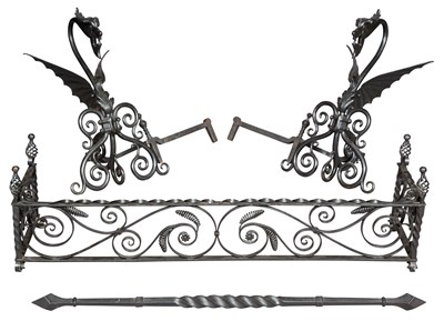 Lot 479 - Pair of Wrought-Iron Dragon-Form Andirons...