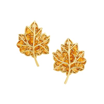 Lot 507 - Pair of Gold and Citrine Leaf Earrings