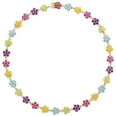 Lot 500 - Gold and Gem-Set Floret Necklace