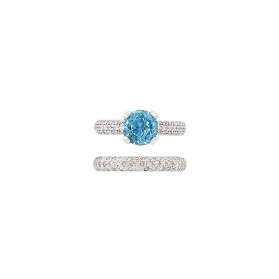 Lot 471 - White Gold, Aquamarine and Diamond Ring and Band Ring
