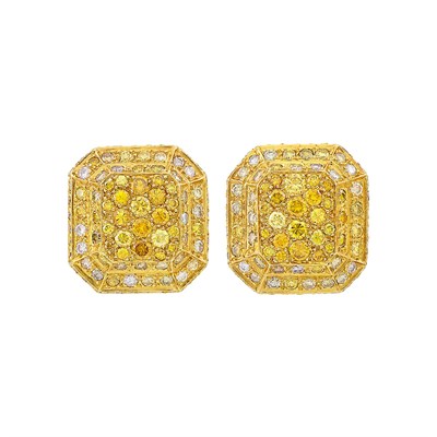Lot 650 - Pair of Gold, Multicolored Diamond and Diamond Earclips