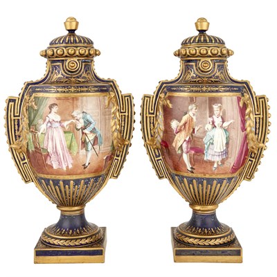 Lot 238 - Pair of Sévres Style Gilt and Polychrome...