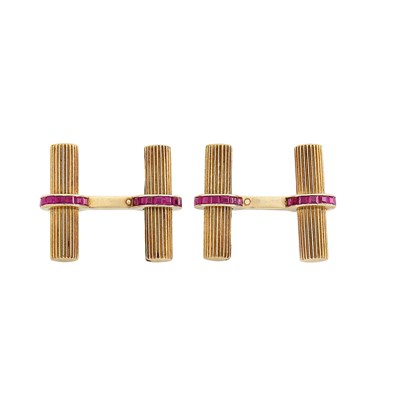Lot 526 - Pair of Gold and Ruby Cufflinks
