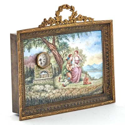 Lot 198 - Continental Gilt-Metal and Enamel Desk Clock...
