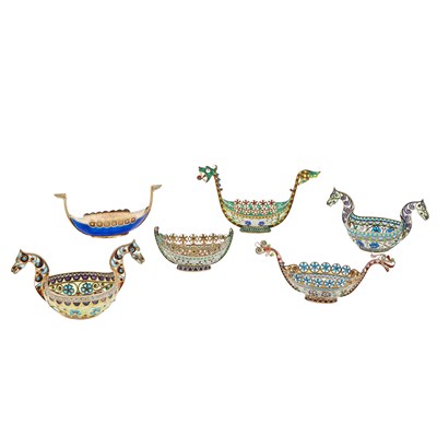 Lot 229 - Group of Six Norwegian Silver and Enamel Salts...