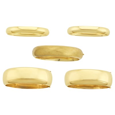 Lot 134 - Five Gold Bangle Bracelets