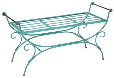 Lot 155 - Turquoise Painted Iron and Brass Window Bench...