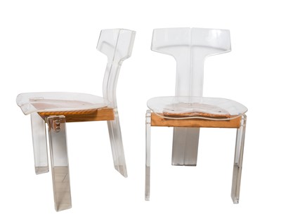 Lot 357 - Pair of Acrylic, Rattan and Oak Chairs